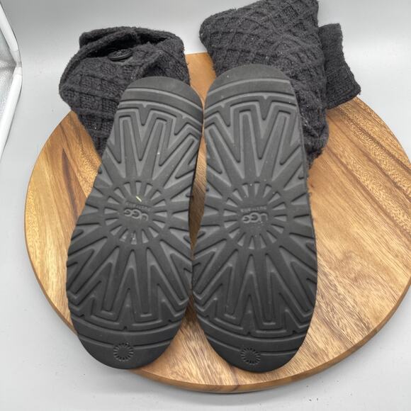 UGG Australia Boots Womens Size 7 Black Lattice Cardy Button Knit Tall 3066 - Picture 6 of 7